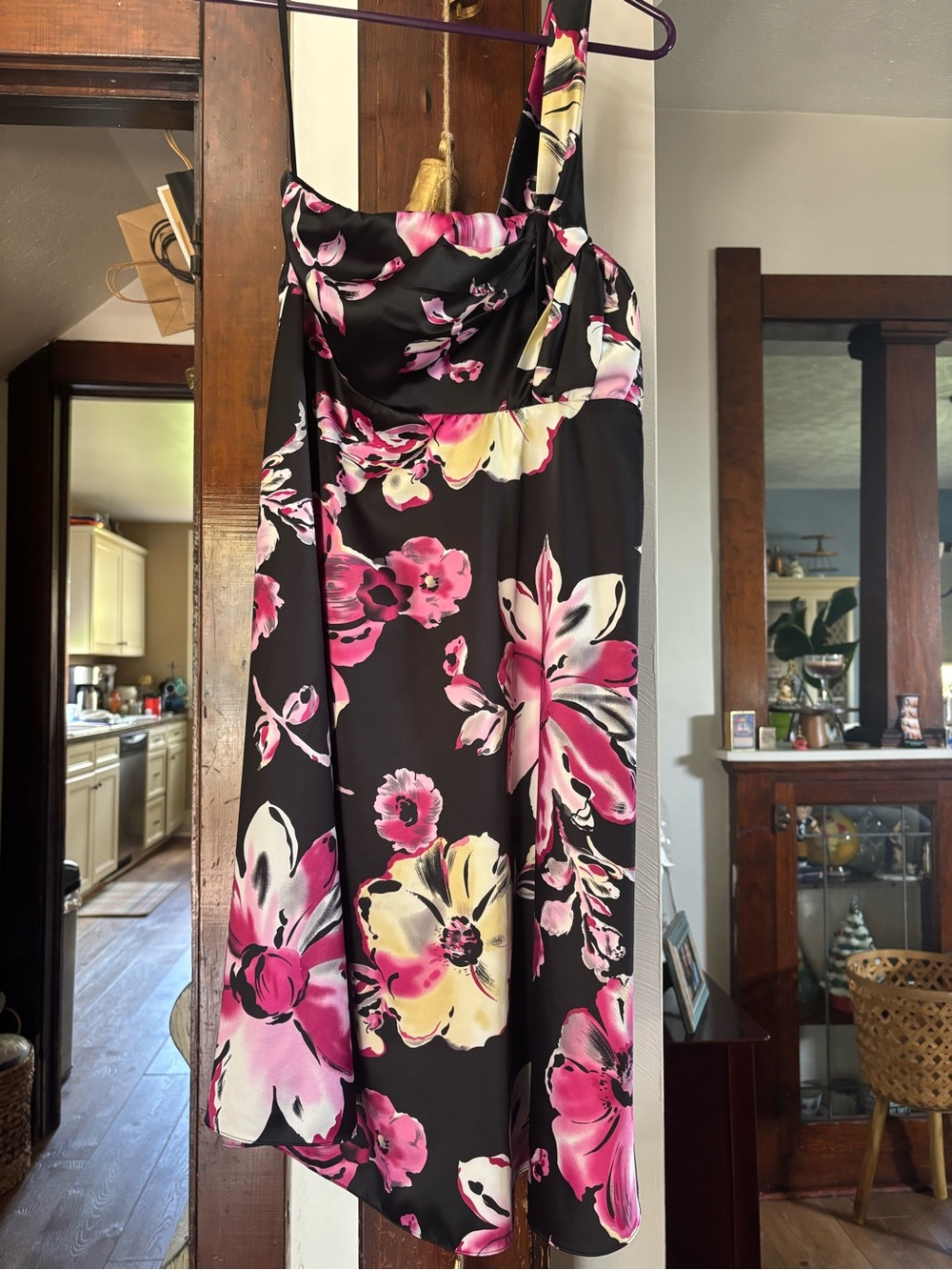 The Limited Black One-Shoulder Floral Dress with Pink & Cream Blooms